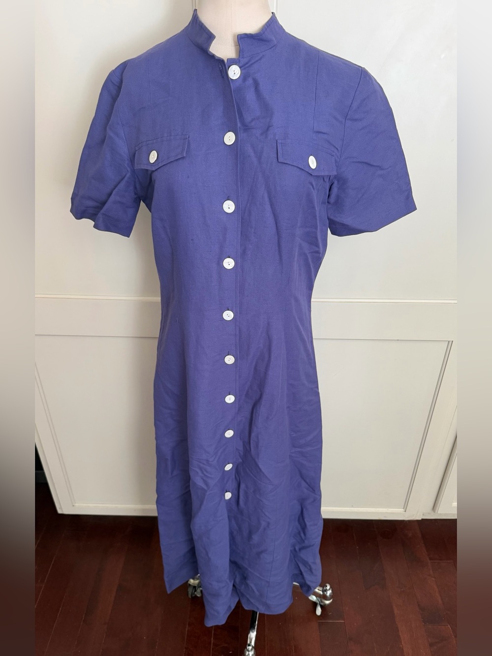 90s vintage Classic Navy Short-Sleeve Button-Front Dress